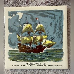 Vintage Tile Trivet of Mayflower II At Sea